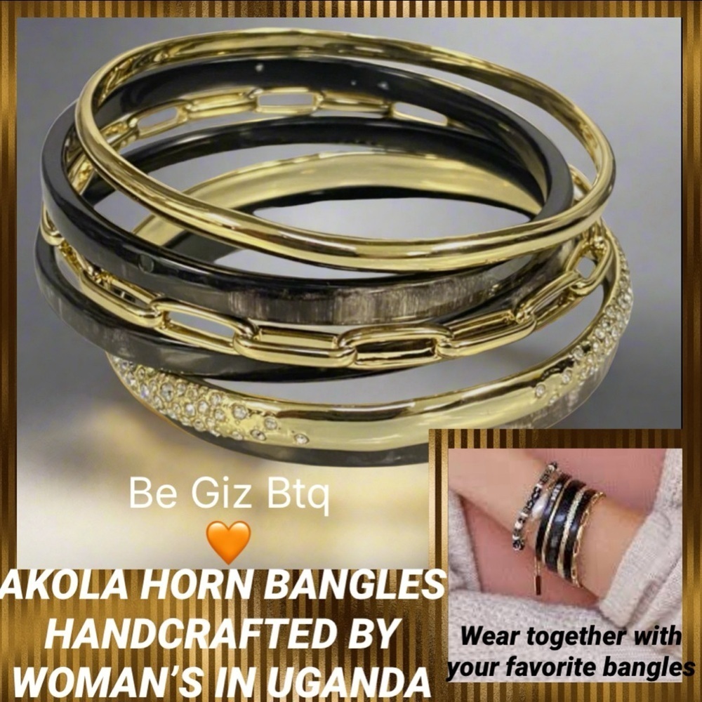 🆕 Akola Women's Black 10k Gold Plated 6-Piece Zuri Bangle Bracelet